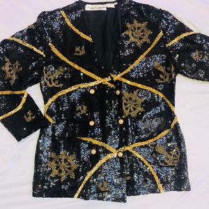 Silk & Sequined Embellished Black & Gold Blazer